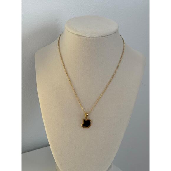 Unbranded Jewelry - Black Apple Pendant Necklace Gold Stainless Steel Minimal Charm Gift